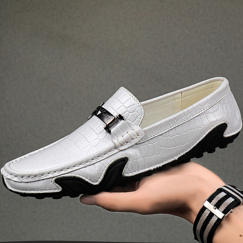 Men’s Crocodile-Pattern Leather Driving Loafers – Stylish Casual Slip-On Shoes