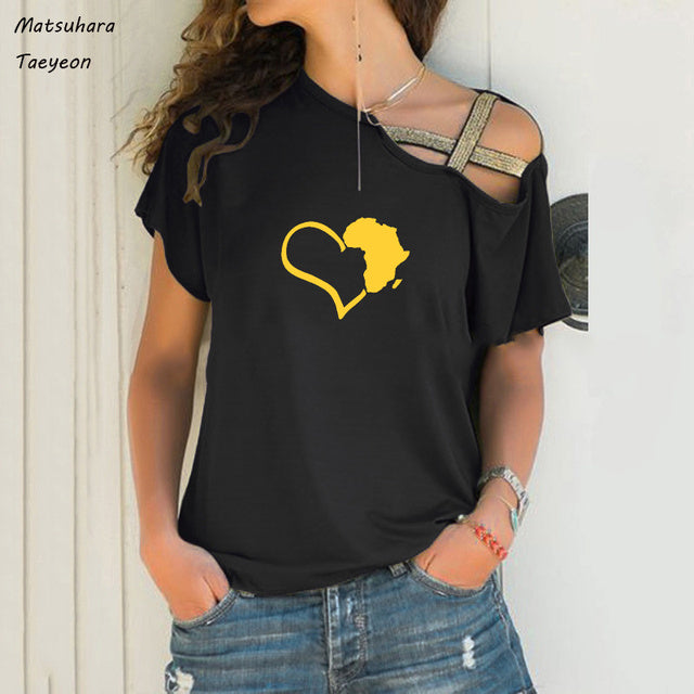 Funny Heart Map Graphic T-Shirt for Women (Big Size)