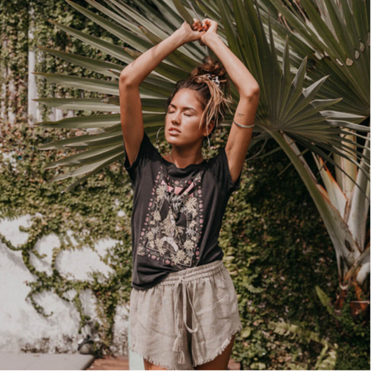 Angel Rose Print Short Sleeve T-Shirt for Women