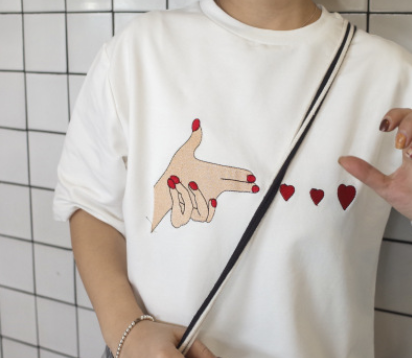 Embroidered Short Sleeve T-Shirt for Women, Loose Fit