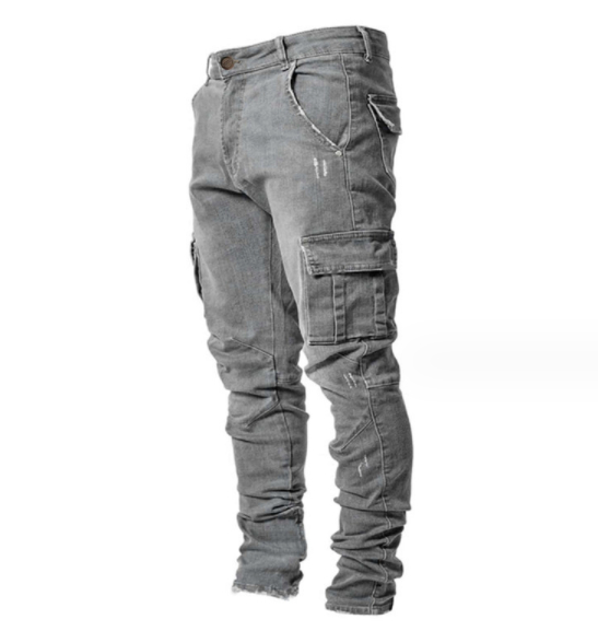 Men’s Skinny Cargo Jeans with Side Pockets – 80% Cotton Micro-Stretch Tapered Denim Pants, S–3XL