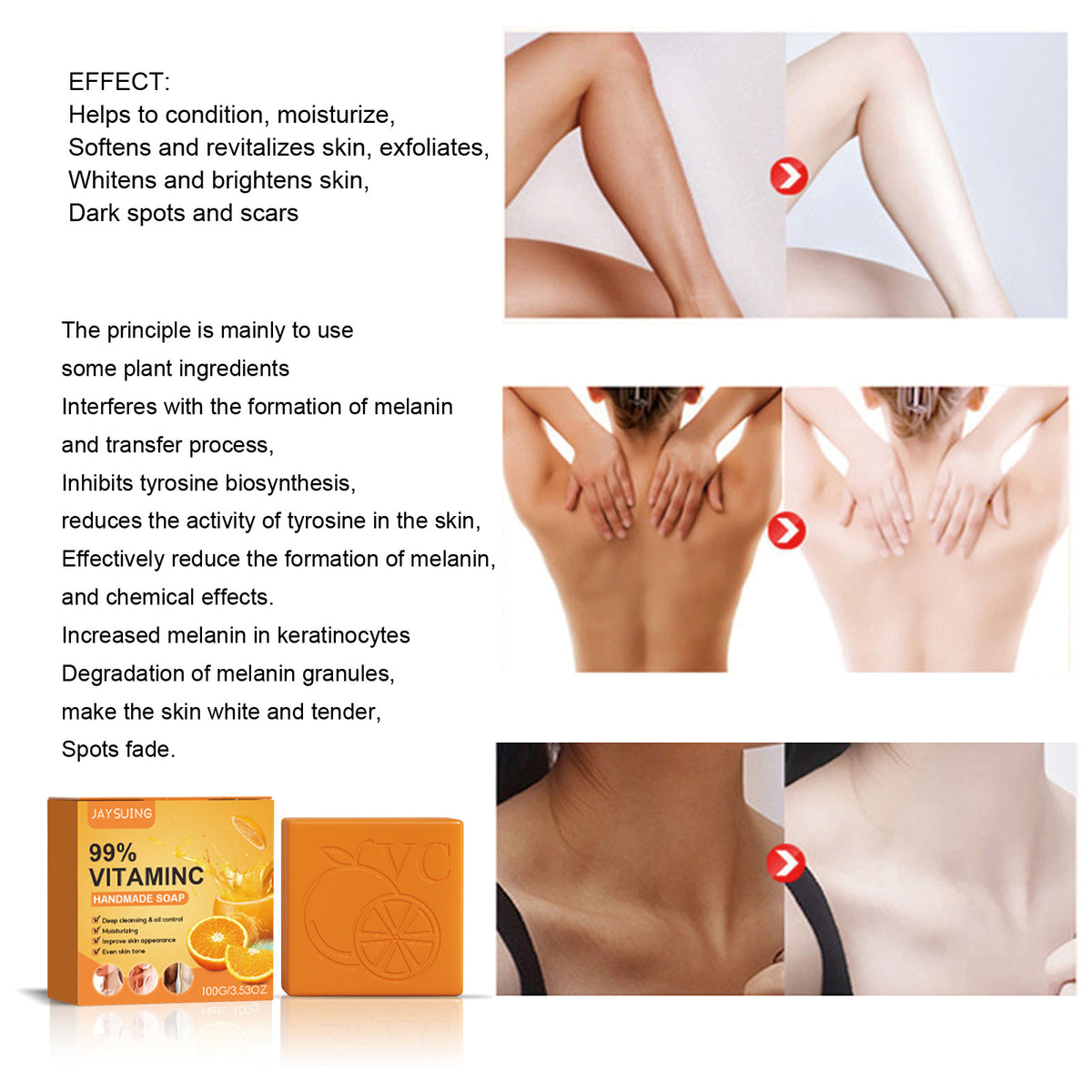 Jaysuing VC Brightening Body Soap – Moisturizing Cleansing Bar for Radiant Skin 100g