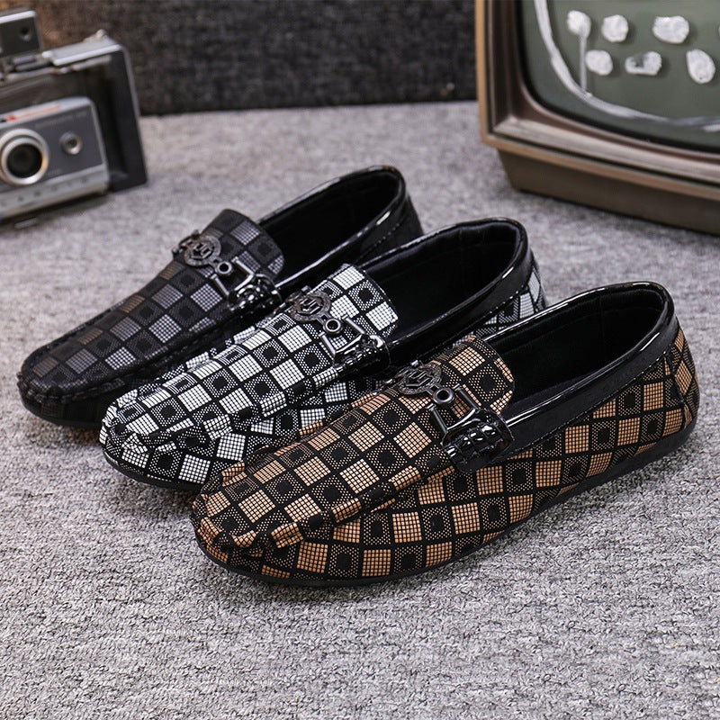Men’s Checkered Slip-On Loafers – Casual Driving Shoes