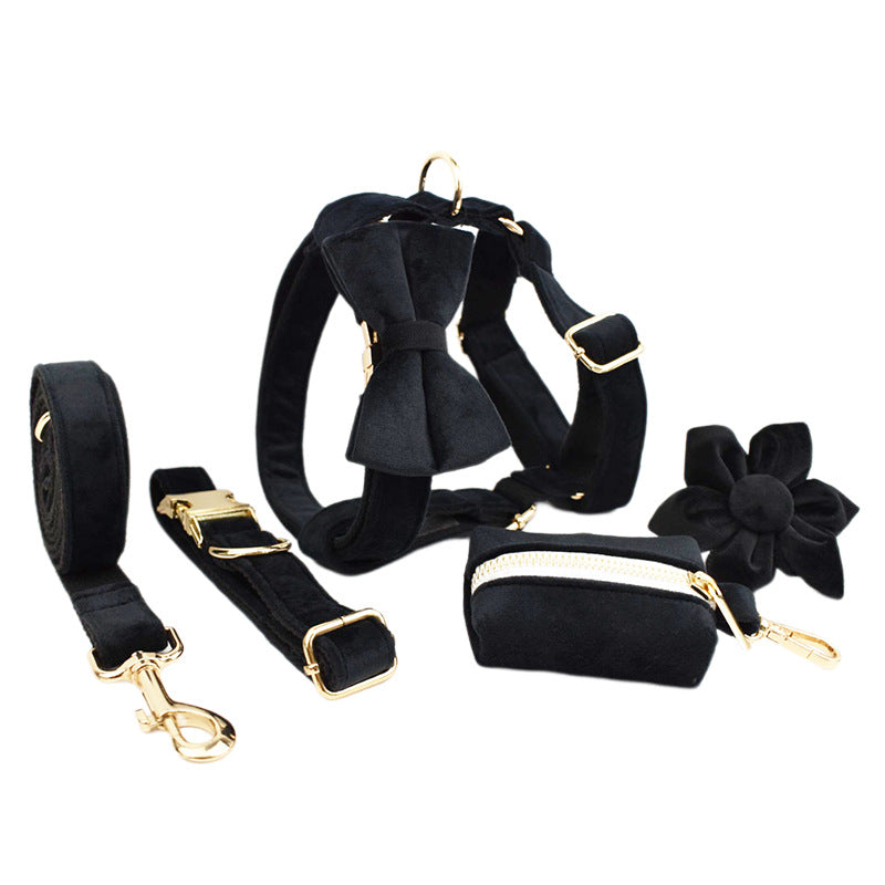 Black Velvet Dog Collar – Premium Adjustable Pet Collar with Matching Accessories