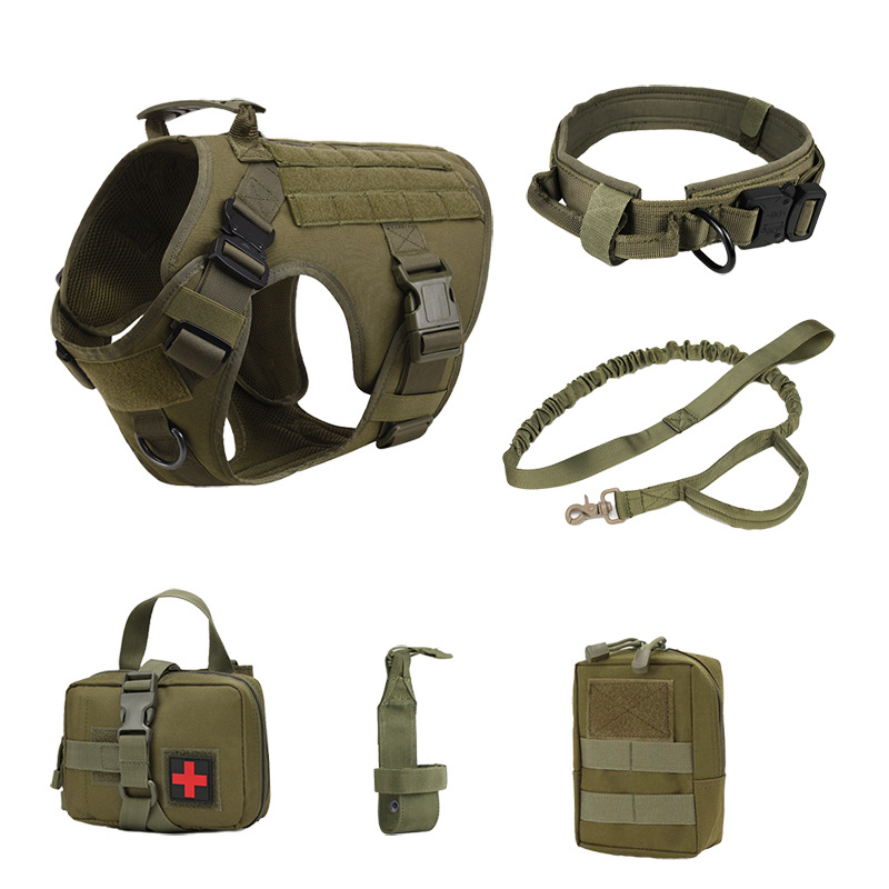 Tactical Dog Training Vest – Adjustable 6-Piece Working Dog Harness with Pouches