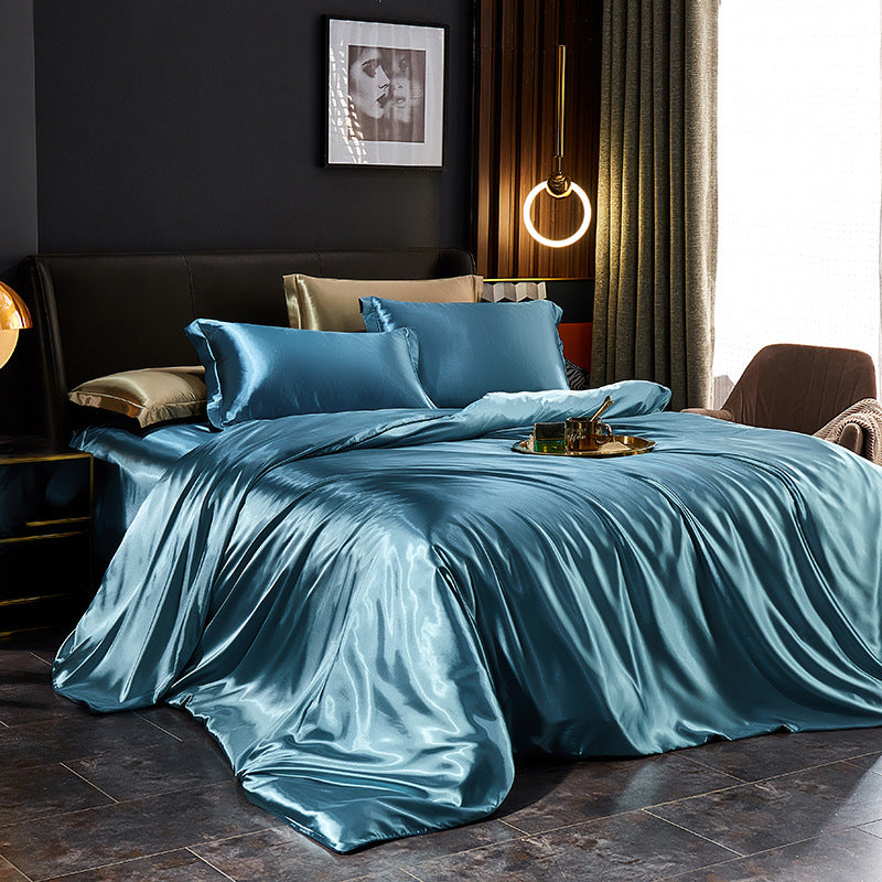 Luxury Silk Bedding Set with Solid Color Duvet Cover – Elegant Soft Bed Set