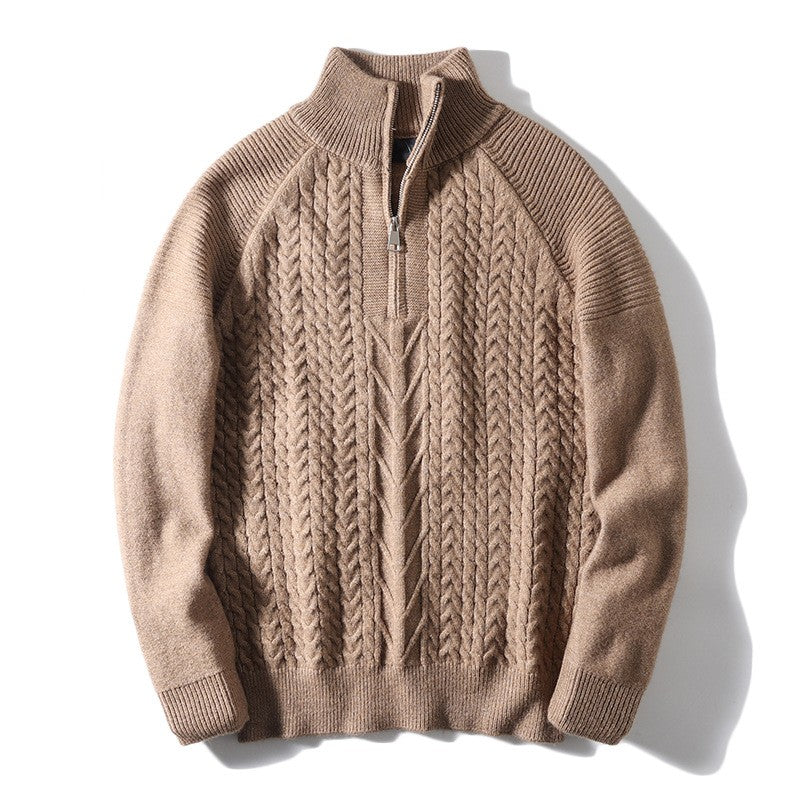 Men’s Autumn Turtleneck Twist Knit Sweater – Warm Textured Long Sleeve Pullover