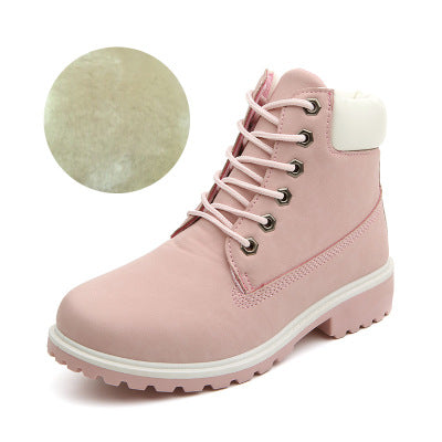 Women’s Pink Martin Boots – Flat Leather-Style Ankle Boots