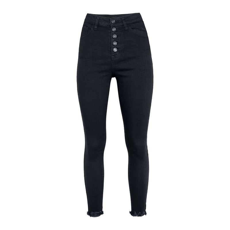 Women’s Solid Color High-Waist Stretch Skinny Jeans – Stone-Washed Black & White Denim, S–2XL