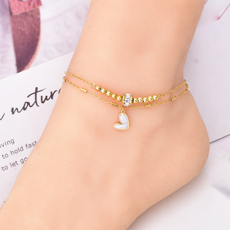 Double-Circle Anklet with Zircon Transfer Beads