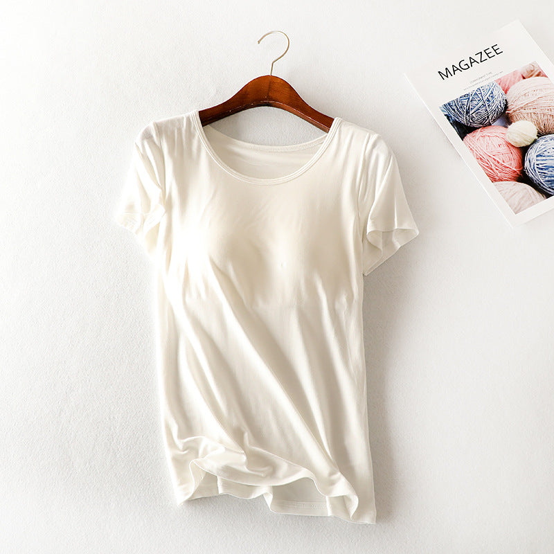 Modal Short Sleeve T-Shirt with Chest Pads for Women