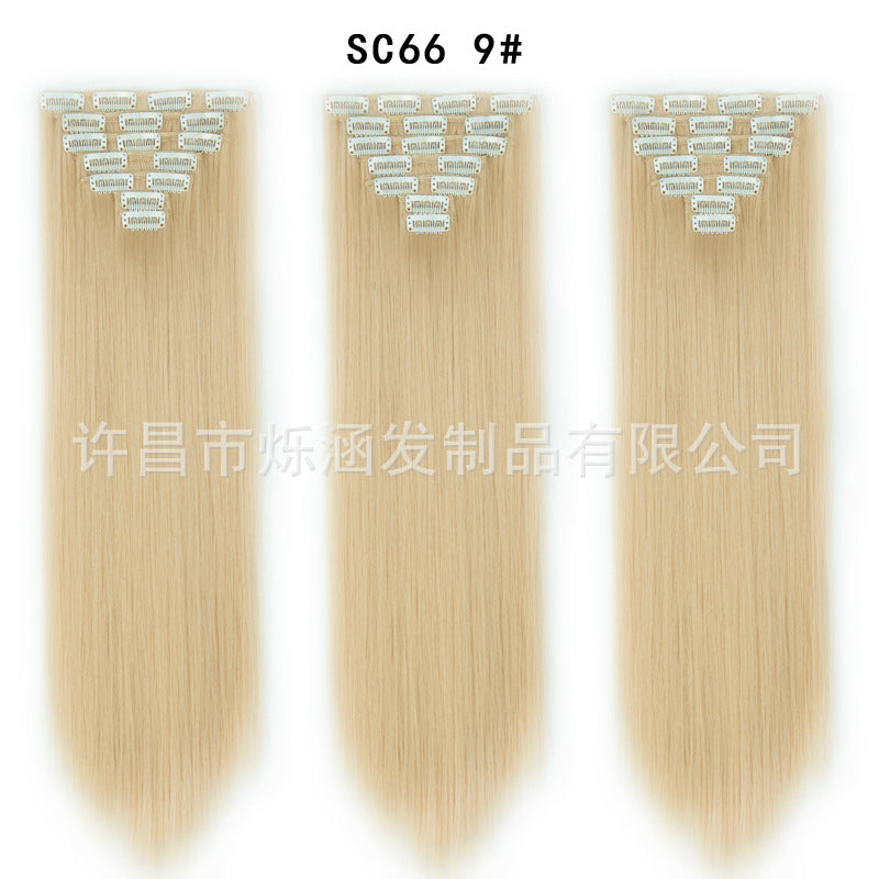 7-Piece Traceless Long Straight Hair Extensions – High-Temperature Silk, 57 Colors