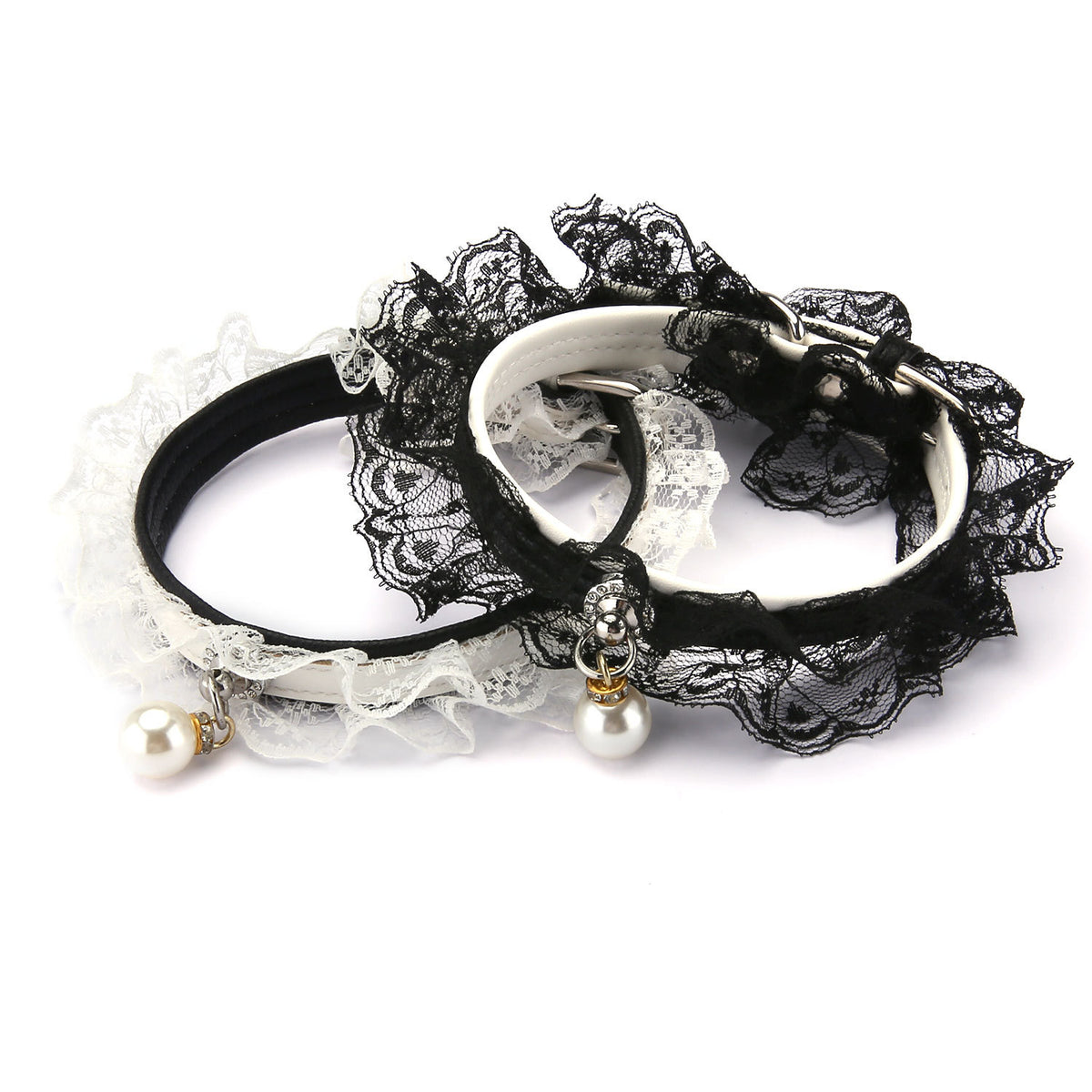 Adjustable Lace Cat Collar with Bell – Elegant PU Collar for Cats