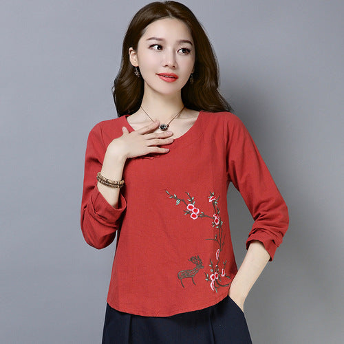 2019 Autumn Chinese Style Embroidered T-Shirt for Women