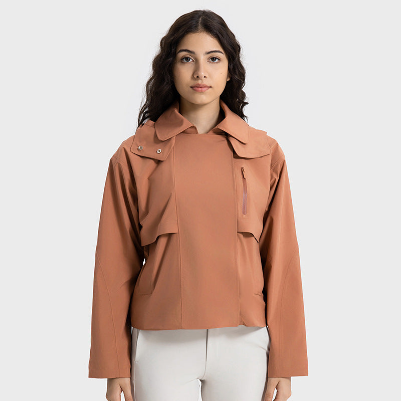 Women’s Detachable Short Trench Coat – Windproof Waterproof Breathable Jacket, Sizes 2–1
