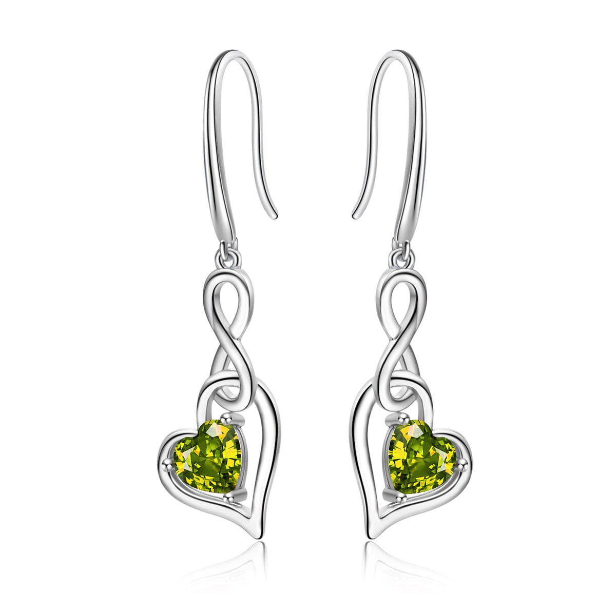 Shysnow Peridot Birthstone Earrings – August Infinity Heart Dangle