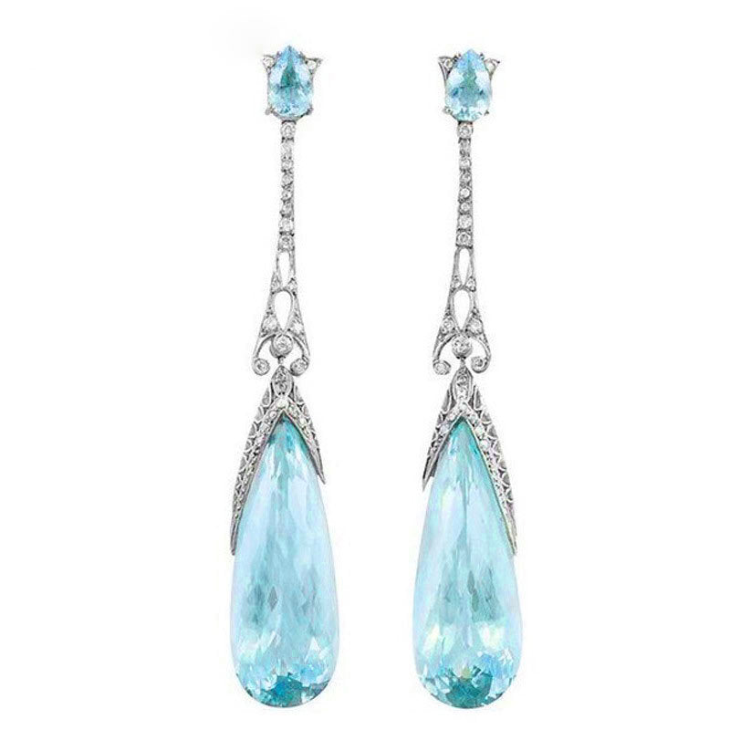 Minimalist Blue Crystal Water Drop Earrings for Women – Elegant Dangle Jewelry
