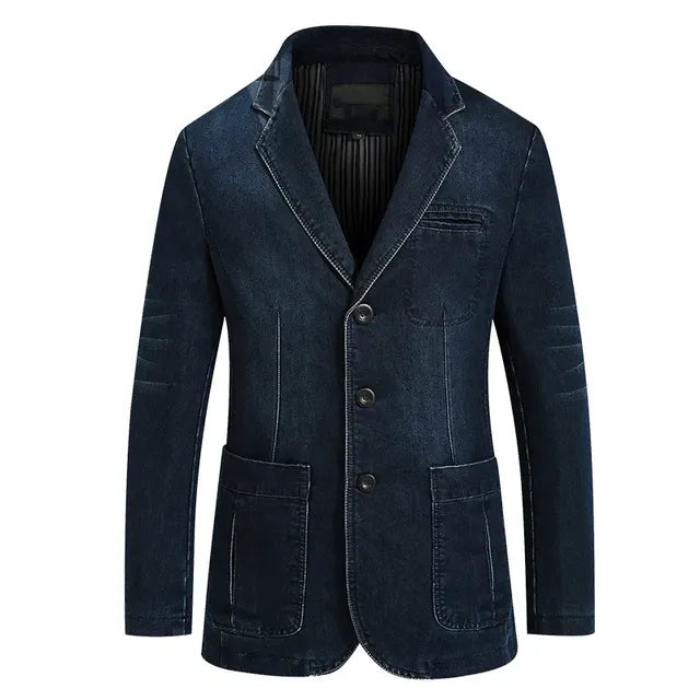 Men’s Slim-Fit Denim Suit Jacket – Modern Casual Formal Blazer
