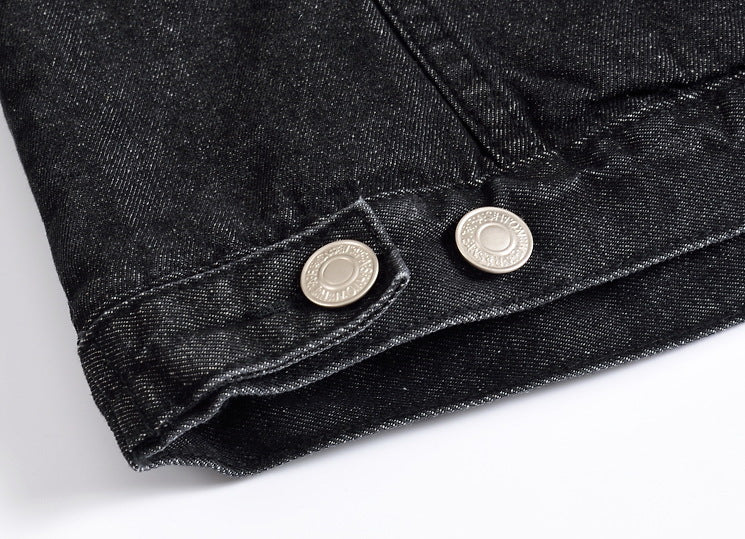 Men’s Korean Style Black Slim-Fit Denim Jacket – Thick Cotton Casual Jacket