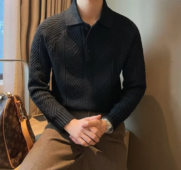 Men’s Cozy Cable Knit Long Sleeve Shirt – Warm Relaxed Fit Half-Button Sweater