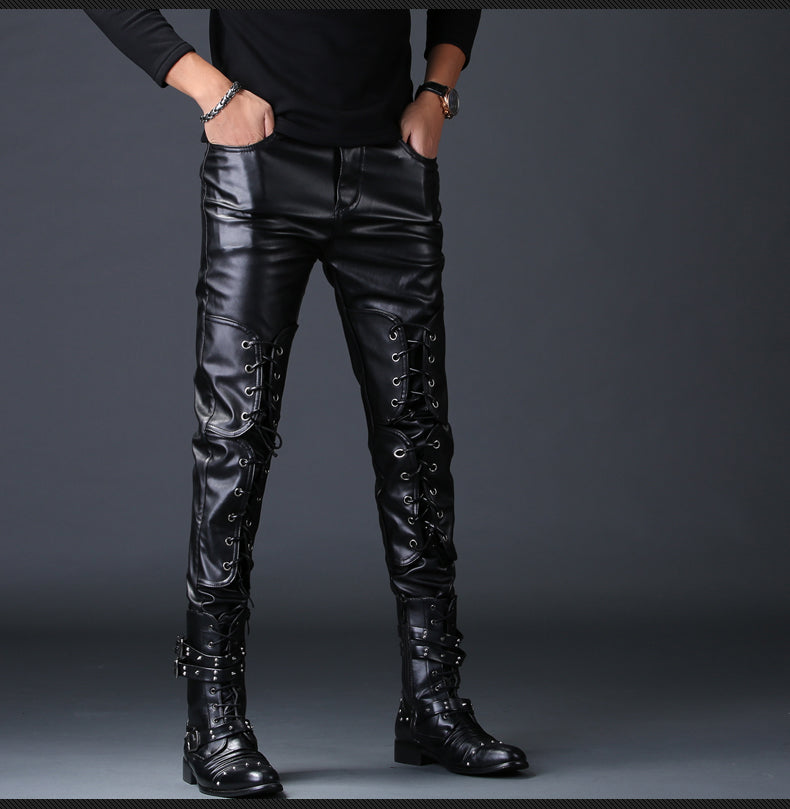 Men’s Skinny Leather Motorcycle Pants – Slim Biker Trousers