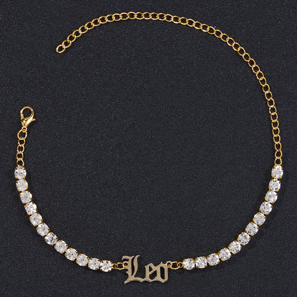 Stainless Steel Zodiac Anklet with Rhinestones