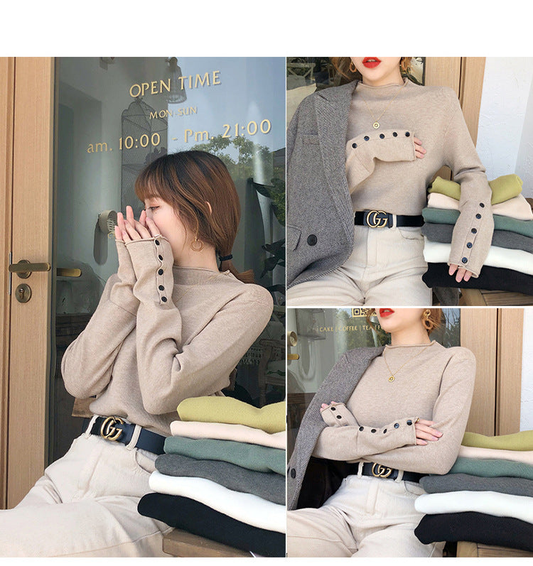 Women’s Fall Half-Turtleneck Knit Sweater – Loose Long Sleeve Casual Pullover