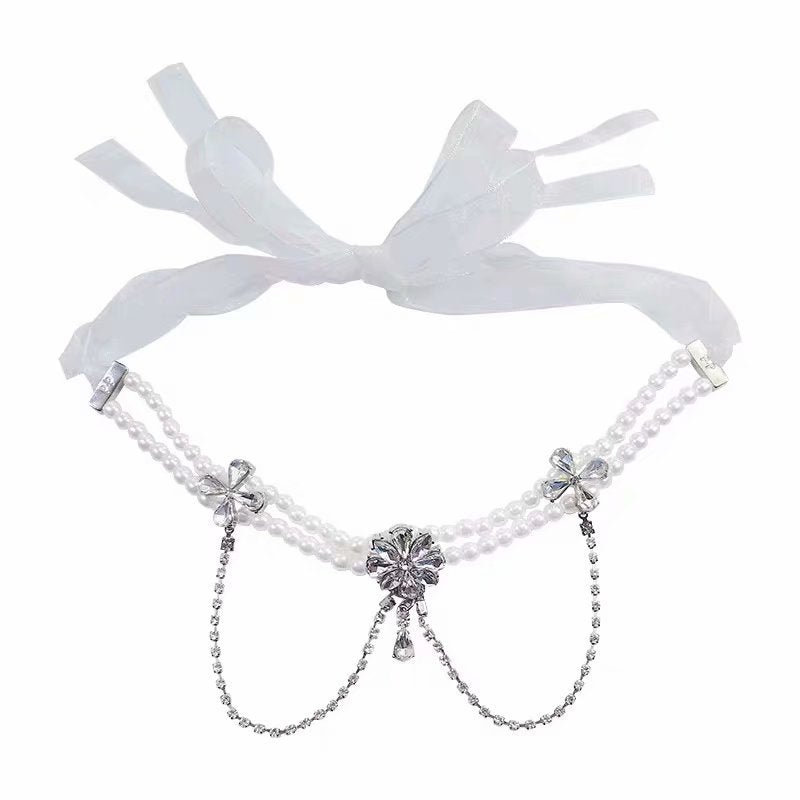 Baroque Vintage Zirconia Pearl Tulle Choker Necklace