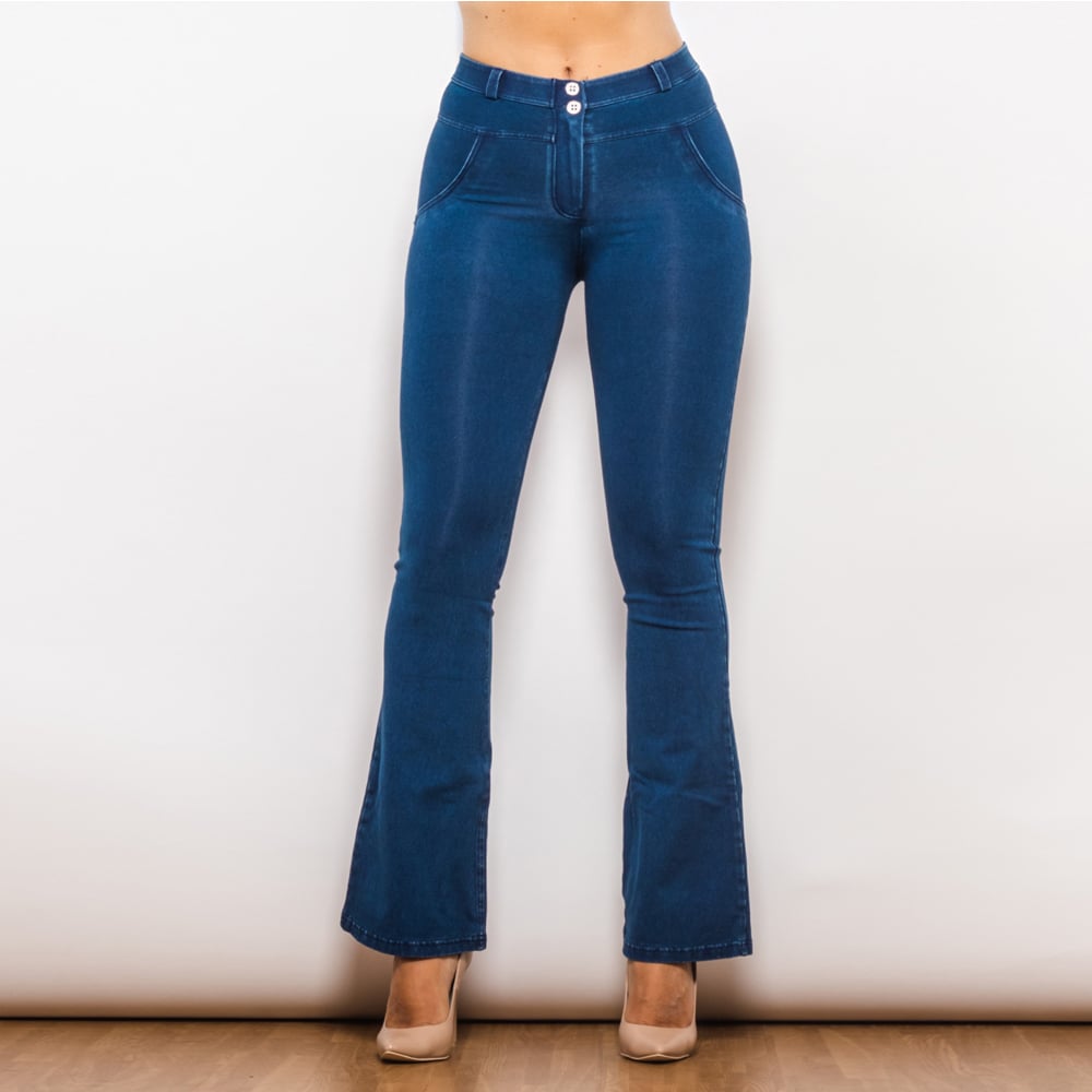 Women’s Gothic Bootcut Flare Jeans – Dark Blue Wide-Leg Denim, XXS–3XL