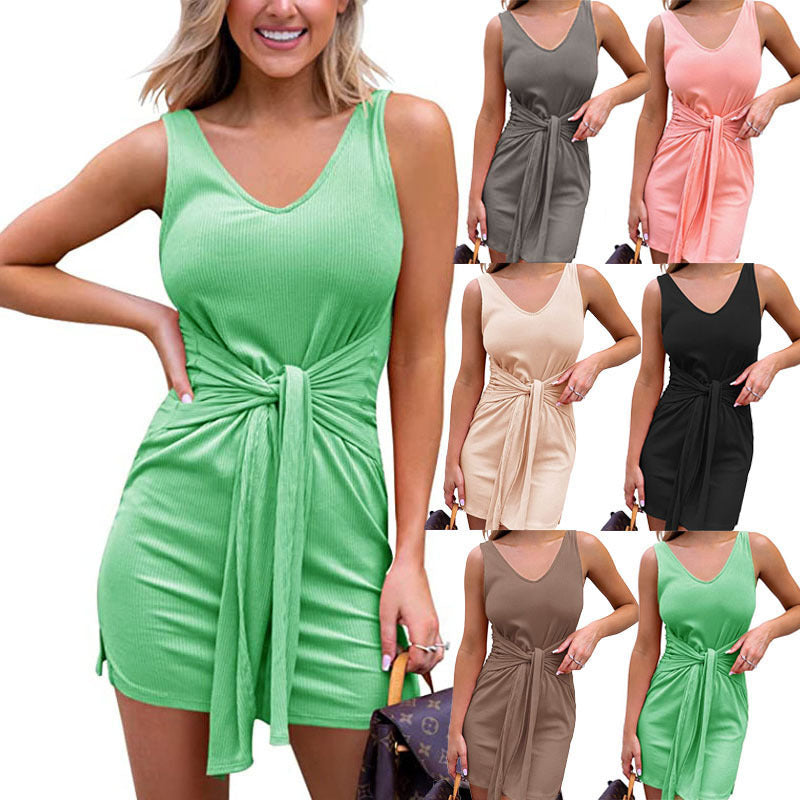 Women’s Solid Color Ribbed Tank Dress – Sleeveless Casual Summer Dress