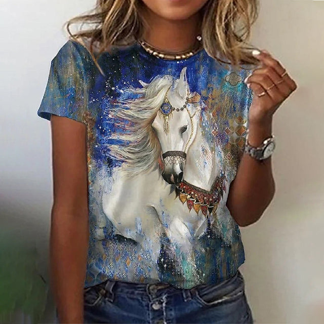 Summer Horse 3D Print Oversized T-Shirt for Women