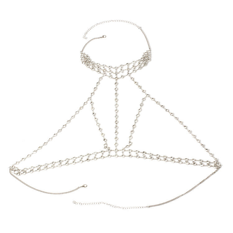 Three-Layer Rhinestone Body Chain – Adjustable Bikini Necklace for Women