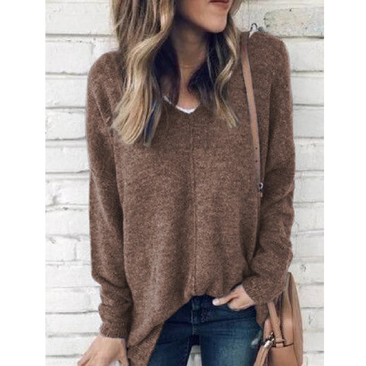 Women’s Plus Size V-Neck Fleece Pullover Sweater – Thick Cotton Spliced Warm Top, 6 Colors, S–5XL