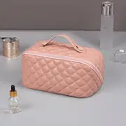 Large Capacity Checkered Travel Cosmetic Bag – Makeup & Toiletry Organizer