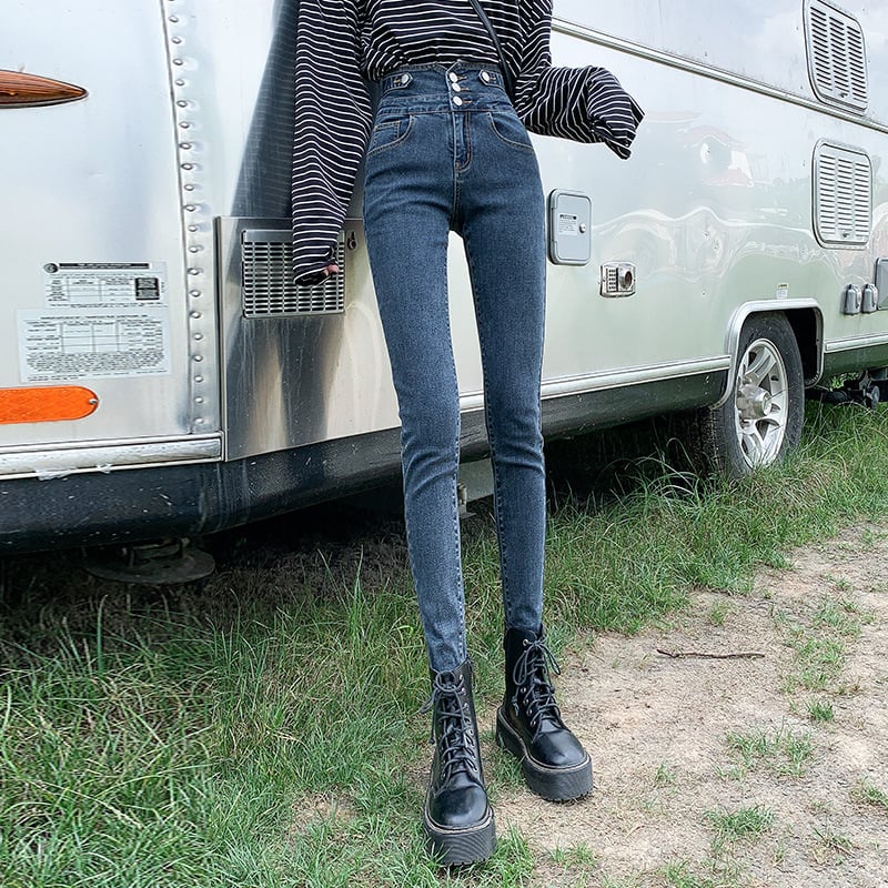 Women’s High-Waisted Autumn Slim-Fit Jeans – Cotton Vintage Casual Denim, Sizes 25–32