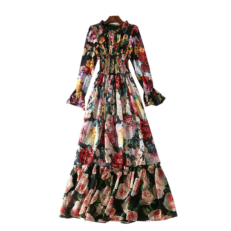Women’s Red Floral Princess Maxi Dress – Breathable Printed Long Dress, S–XL