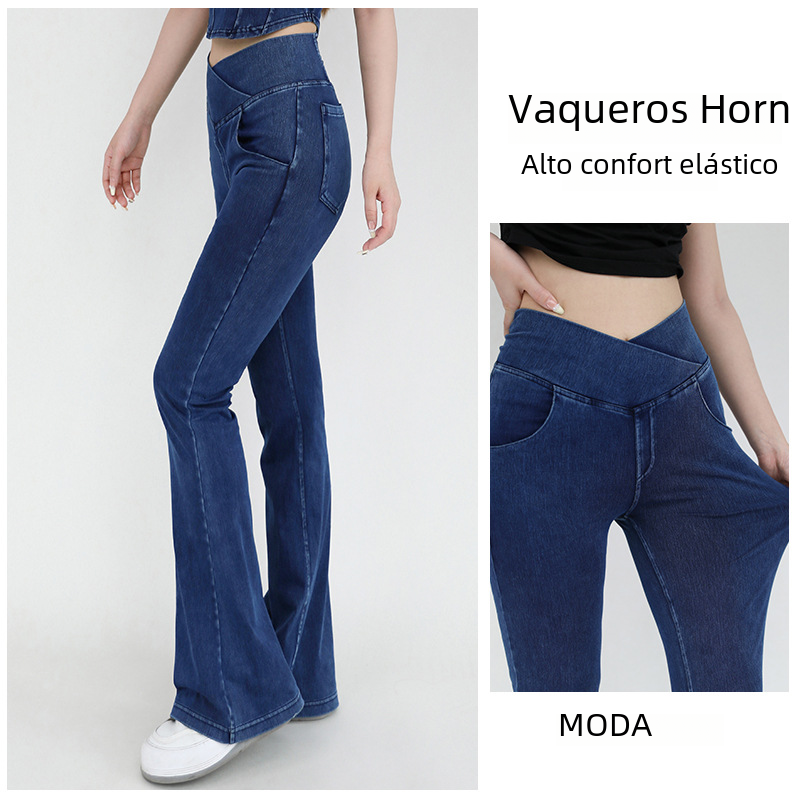 Women’s High-Waisted Flared Jeans – Super Stretch Cross-Pocket Bootcut Denim, S–XXL