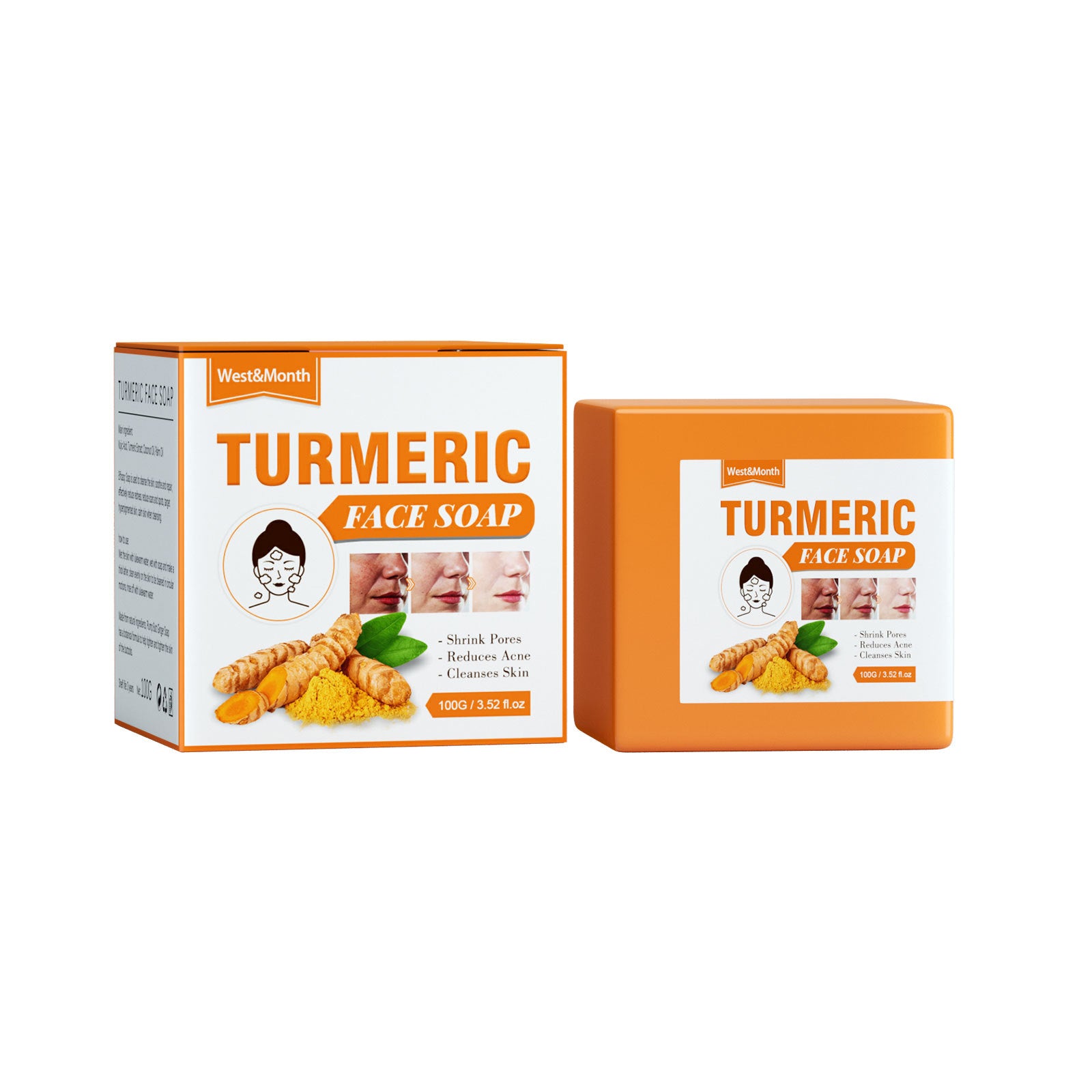 West&Month Ginger Turmeric Facial Soap – Gentle Brightening & Dark Spot Care Cleansing Bar