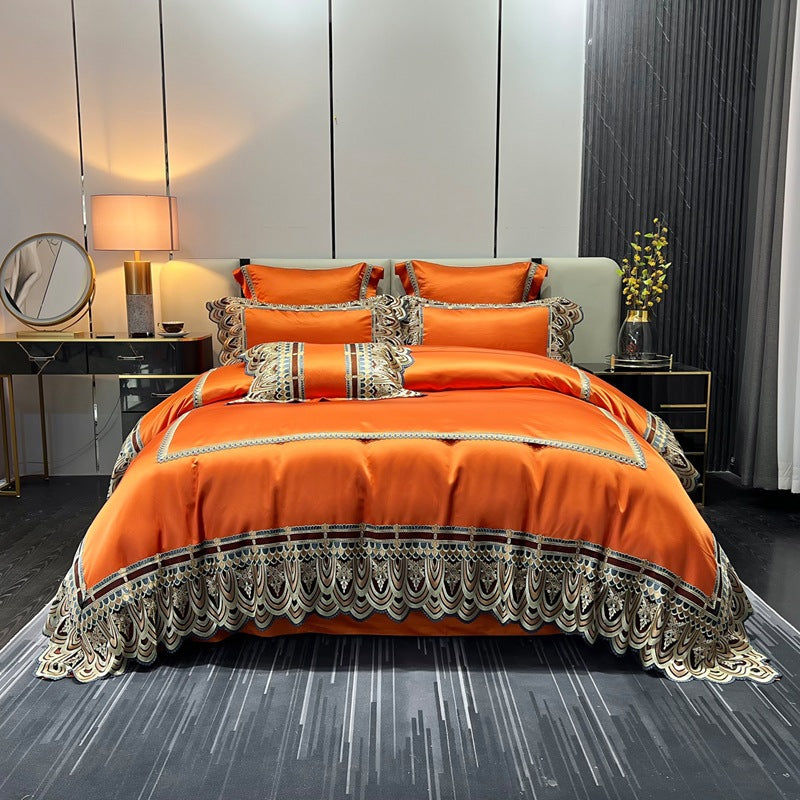 Luxury Belle Series Silk Cotton Bedding Set – 4-Piece Elegant Bed Set