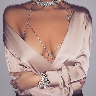 Women’s Rhinestone Chest Body Chain – Gold & Silver Statement Fashion Jewelry