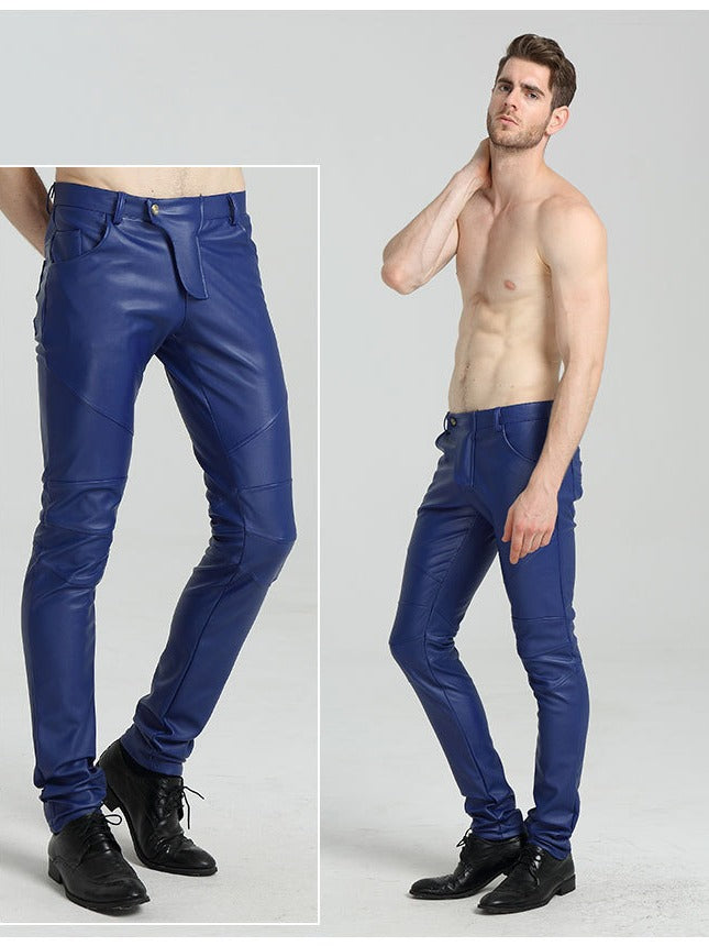 Men’s Slim Fit Spliced Leather Pants – Fashion Biker Trousers