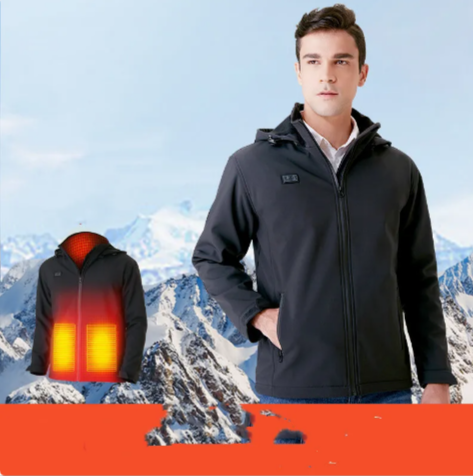 Unisex Heated Hooded Cardigan – Warm Velvet-Lined Winter Jacket with Heat Retention, Black, S–XXL