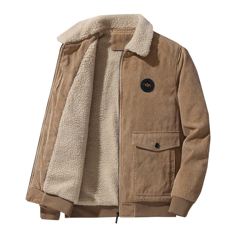 Men’s Thickened Corduroy Lapel Jacket – Warm Lamb Wool Cotton Winter Coat
