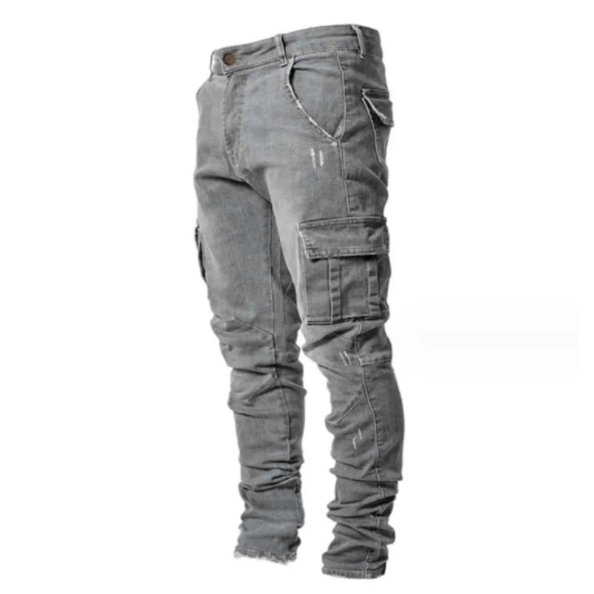 Men’s Skinny Cargo Jeans with Side Pockets – 80% Cotton Stretch Pencil Denim Pants, S–3XL
