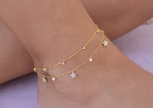 Sterling Silver Diamond Anklet with Small Accessories