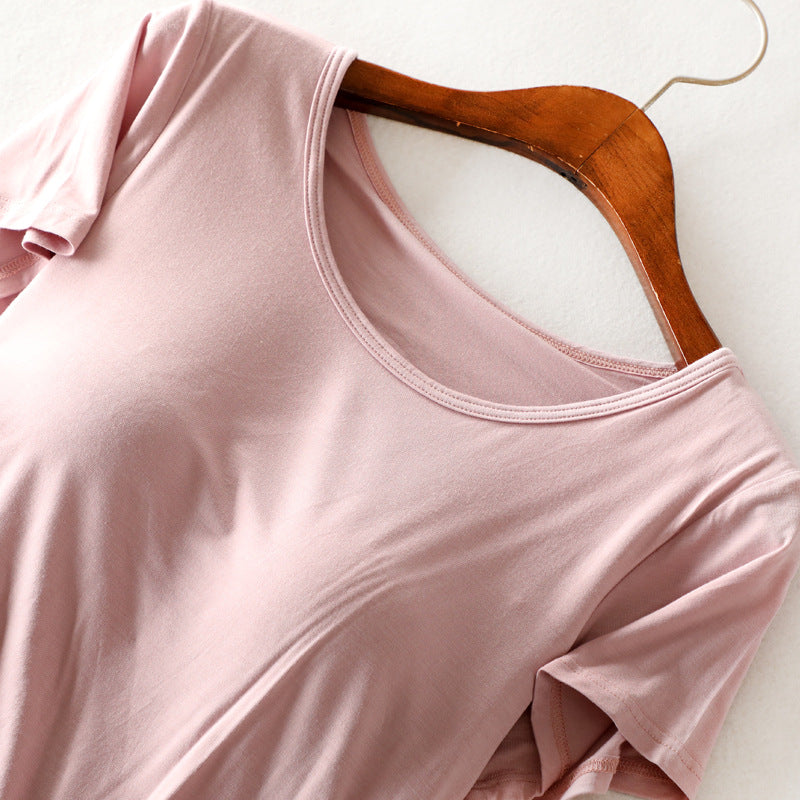 Modal Short Sleeve T-Shirt with Chest Pads for Women