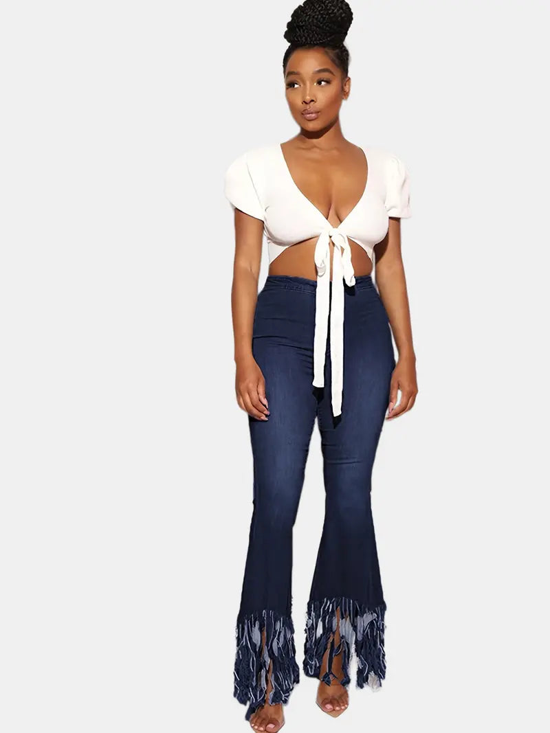 Women’s High-Waist Flared Denim Jeans – Slim-Fit Retro Bell-Bottom Jeans