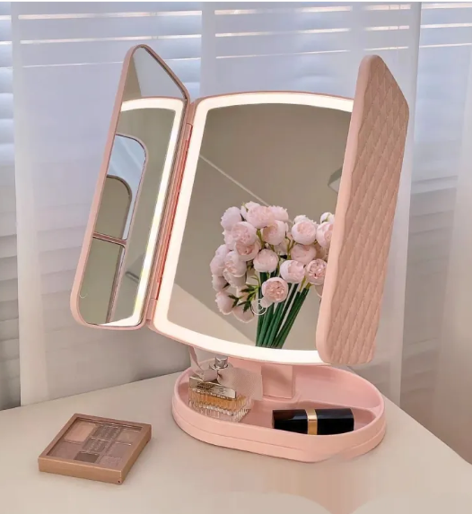 Desk Lamp With Three Fold LED Makeup Mirror
