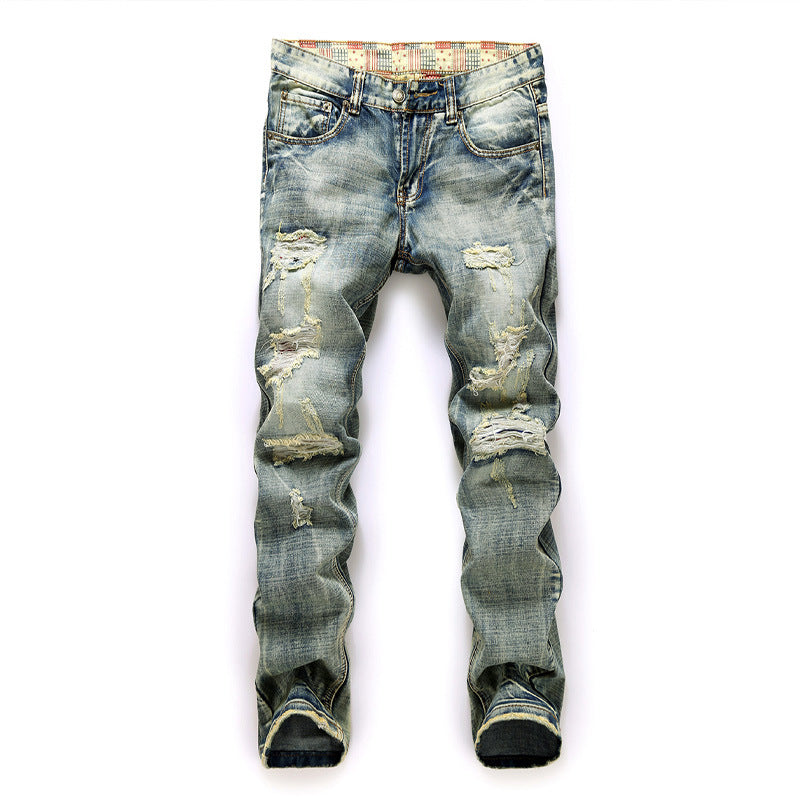 Men’s Distressed Vintage Denim Jeans – Casual Long Pants – USA