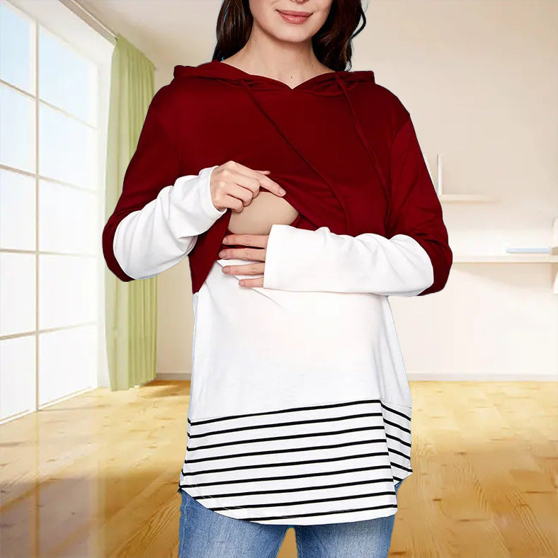 Women’s Striped Maternity Long Sleeve Top – Casual Pregnancy Fashion Shirt